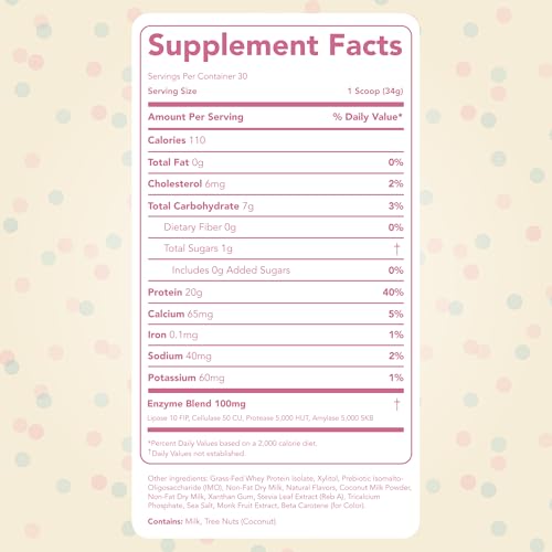 Image of Clean Simple Eats Whey Isolate Protein Powder, Cake Batter, Naturally Sweetened, Zero Added Sugar, 20g 100% Grass Fed Protein Powder with Digestive Enzymes, Gluten Free, Non GMO, 30 Servings