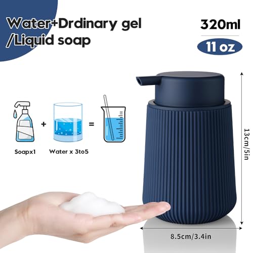 Image of YAUKPH Striped Foaming Hand Soap Dispenser with Leak-Proof Pump for Bathroom and Kitchen Countertop 11oz Navy Blue