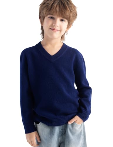 Boys and Girls 100% Merino Wool Sweater Fall Winter First-Line Ready to Wear V-Neck Long Sleeve Seamless Pullover