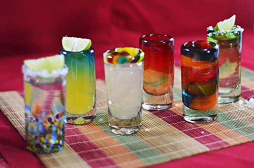 Mexican Tequila Glass Shot - 6 Pack Novelty Design Multicolor Recycled Glassware Set Unique Artisan Crafted Dishwasher Safe Lead Free Hand Blown Vodka Scotch Whiskey Wine tots 2 oz. party supplies - Thumbnail 4