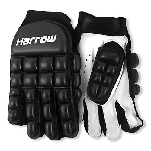 Harrow Double Down Flexible Field Hockey Gloves Lightweight Padded Hockey Gloves High Density Foam Protection Breathable Palm Grip Protective Gloves for Indoor and Outdoor - XS Black