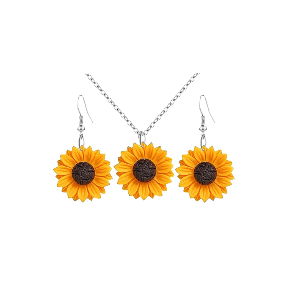 Modpide Daisy Sunflower Dangle Earrings Sunflower Necklace Set for Women Summer Jewelry