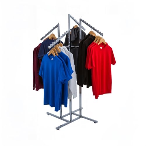 Image of LOCOMOTO 4-Way Clothes Rail Display Stand | Heavy Duty Metal Garment Rack with 15 kg Load Capacity | Free Standing Hanger Stand for Home, Retail Shop & Showroom Display (GOLD)