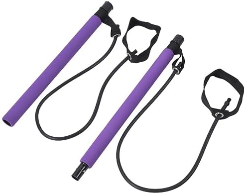 2-in-1 Pilates Resistance Band Bar with Multi-Functional Fitness Stick – Home Workout Equipment Set for Yoga Training – Elastic Bands Exercise Tool (Purple)