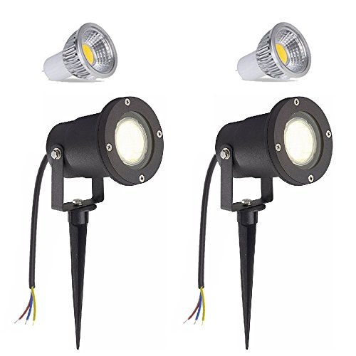SAILUN 2 x 3W LED Gartenleuchte Rasen Licht mit Erdspieß, Matt-Schwarz, Warmweiß 85-265V, wasserdicht IP65 für den Außenbereich Garten Teich Park Landschaft