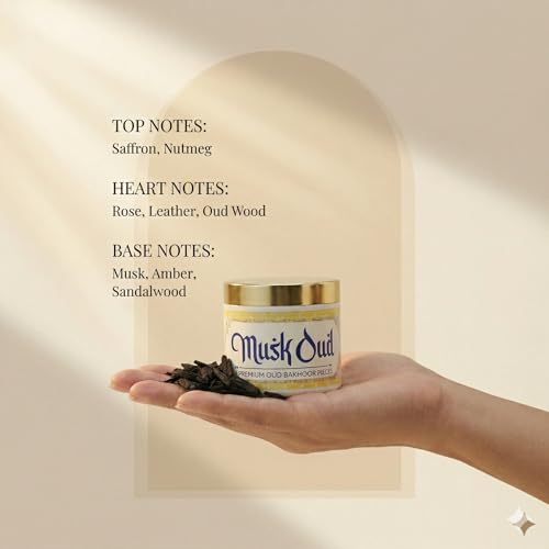 Image of Musk Oud BAKHOOR Incense | Authentic Arabic BAKHOOR Incense | 40 GMS JAR | Pack of 1 | Natural Wood Chips Musk Fragrance Woody Blend | Perfect for Pooja