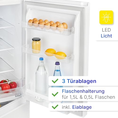 Bomann® Kühlschrank mit Gefrierfach 143cm hoch | Kühl Gefrierkombination 175L mit 3 Ablagen & 3 Schubladen | Türanschlag wechselbar | leise Kühlgefrierkombi 39db | Kühlschrank KG 320.2 weiß – Bild 4