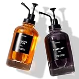 Molimoli Coffee Syrup Dispenser for Coffee Bar, Pump Dispenser, Glass Syrup Bottle w. Upgraded Pump, 16.9 oz 500 ml, Set of 2, Black