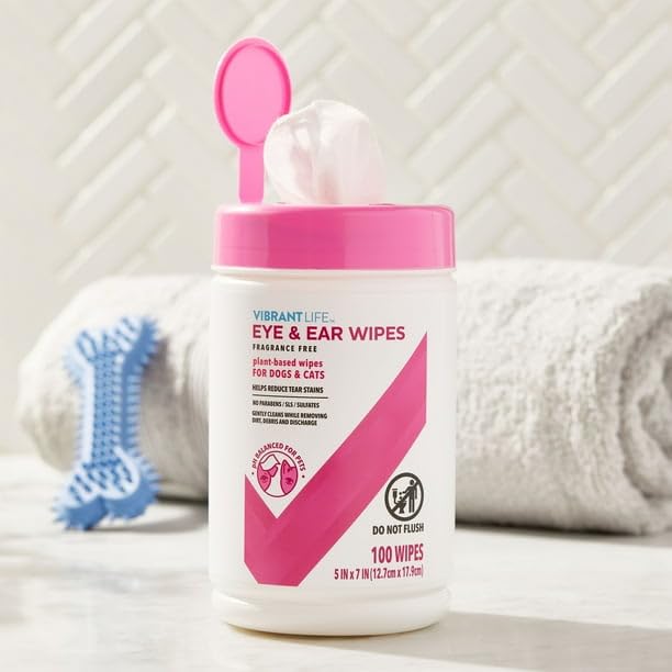 Eye & Ear Plant-Based Wipes For Dogs & Cats, Fragrance Free, 100 Wipes - Wipes Measure 5