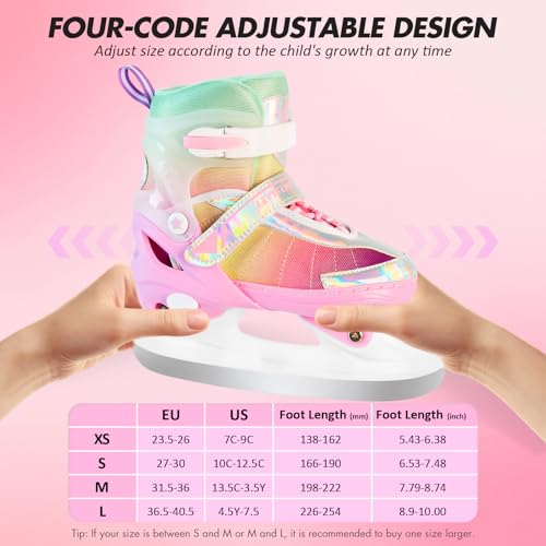 image for LEVYTEMP Adjustable Ice Skates for Kids Girls Boys -Gradient Pink Rain