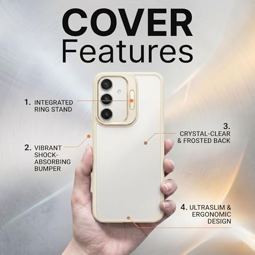 Image of amazon basics Frosted Matte Case for Samsung Galaxy A55 5G | Built-in Flip-Out Camera Lens Stand | Translucent Back with Contrast White Bumper | Shockproof Protective Cover with Foldable Kickstand