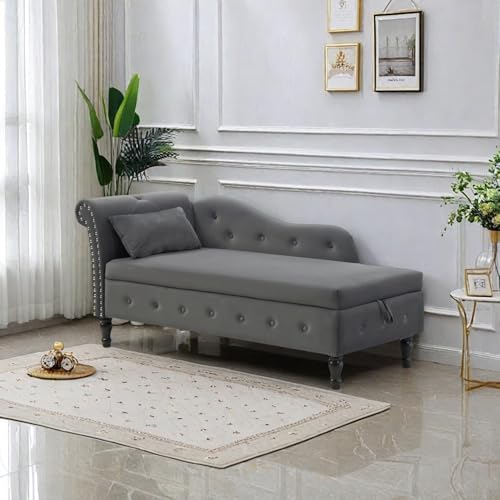 Sillón con chaise lounge terciopelo gris miniatura 1