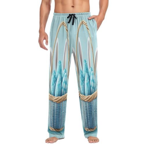 ALAZA Men's Eggs in A Basket Beautiful Bunny Ears Sleep Pajama Pant3