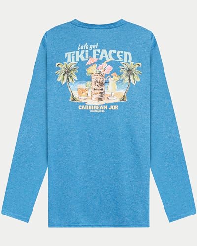 CARIBBEAN JOE Men's Rash Guard, Tiki Faced Long Sleeve Sun Protection Swim, Beach and Fishing T-Shirt Top, Blue Sapphire Spacedye, XX-Large3