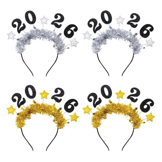 Hying 4 peças de tiaras femininas de feliz ano novo com glitter, acessórios para cabelo de ano novo de 2024