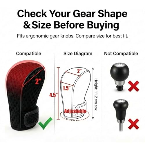 Image of SARTE Gear Shift Knob Cover Anti-Slip, Breathable Cotton mesh Anti-Scratch Shift Handle Protector Premium Gear Knob Cover for All Cars Universal fit (Black)