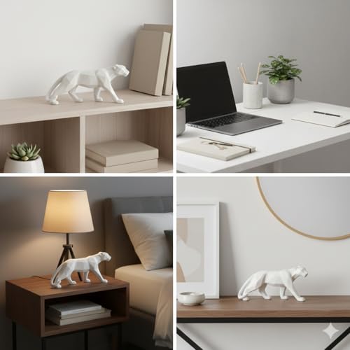 Image of Home Decor Ceramic Figurines Showpiece Decorative Figurines, Gifting Idol Abstract Statue Matte Finish (Panther White)