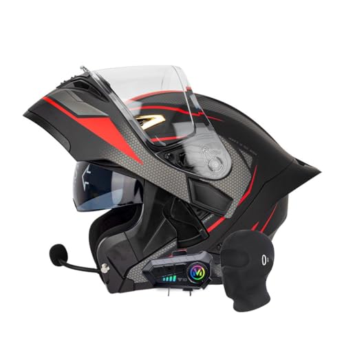 Smilfree Motorbike Bluetooth Modular Helmet Full Face Flip Up Motorcycle Helmet DOT/ECE Approved Lightweight Ventilation Design with Double Visor Microphone for Adult Men and Women S~XXL