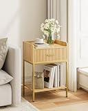 Apetaccat Nachttisch, 3-Tier Nachtschrank, Kleiner Beistelltisch, nachttische mit Schublade und offenem Regal, nachtschränkchen für Schlafzimmer, Wohnzimmer, Eiche