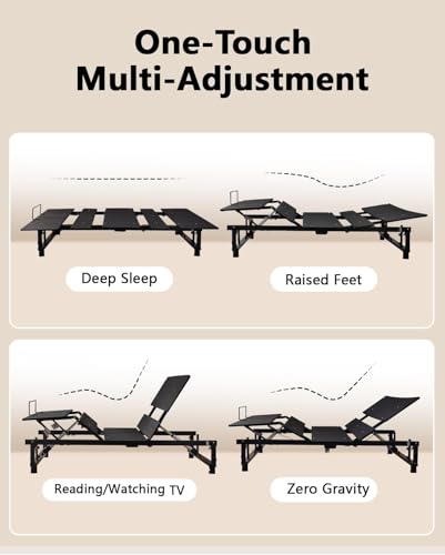 Image of Mixcous Queen Adjustable Bed Frame with Wireless Remote - Head & Foot Incline, Zero Gravity, Quiet Motor, Easy Assembly (79 inch L x 59 inch W x 12.72 inch H) - Black