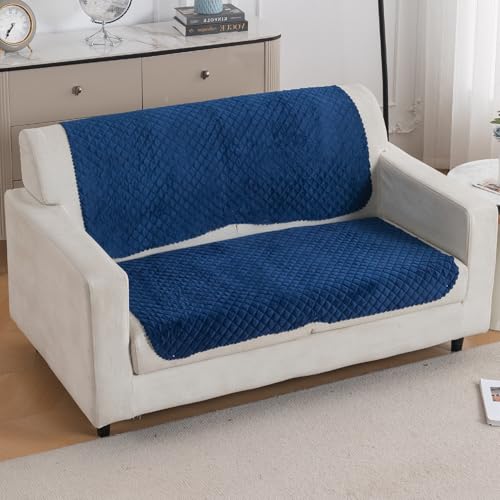 Image of HOKIPO Quilted Sofa Cover 2 Seater for Seat & Back, Washable Kids & Pet Friendly Sofa Cover, 'Quilt Classic' Navy Blue (IN-926-NBL*2)