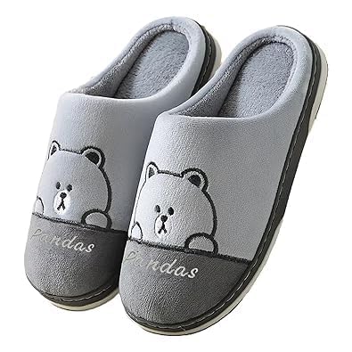 Winter Warm Slippers | Soft Plush Fur Lined Indoor House Shoes | Non-Slip Rubber Sole | Comfortable Memory Foam Home Slippers for Bedroom & Living Room (Set Of 1) (Grey)||H23