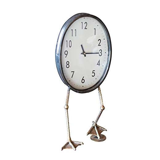 MY SWANKY HOME Whimsical Round Tabletop Metal Clock Duck Bird Feet Desk Bedside Vintage Style