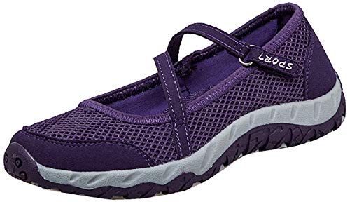 H-Mastery Zapatos Deportivo de Verano Zapatillas para Mujer con Velcro Cómodos Malla Transpirable Ligero Casuales Caminar Calzado(Morado,talla37)
