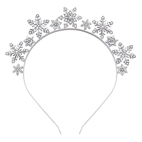 HSWE Christmas Snowflake Headbands for Women Rhinestone Winter Party Snowflake Flower Hairband Xmas Holiday Party Decoration