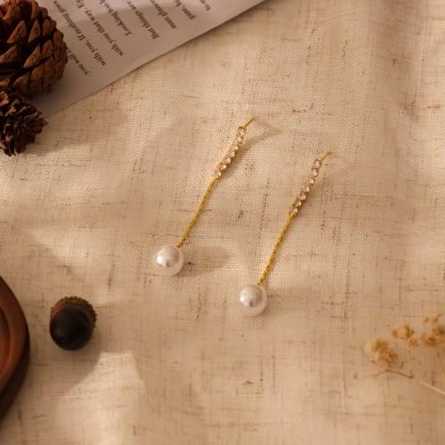 HLJEO Gold Pearl Earrings for Women, Dainty Wedding Bride Earrings 14K Gold Plated Pearl Drop Earrings for Women Trendy Formal Pearls Earring Cute Hoco Prom Pearls Jewelry — view 5