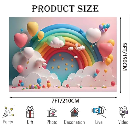 Fondo para fotografía Arcoiris con globos 7x5 pies miniatura 5