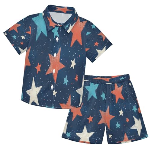 Boccsty Red White Blue Stars Boy Summer Shorts Sets Hawaiian Toddler Boys T-Shirt & Pants 2 Pcs 3T
