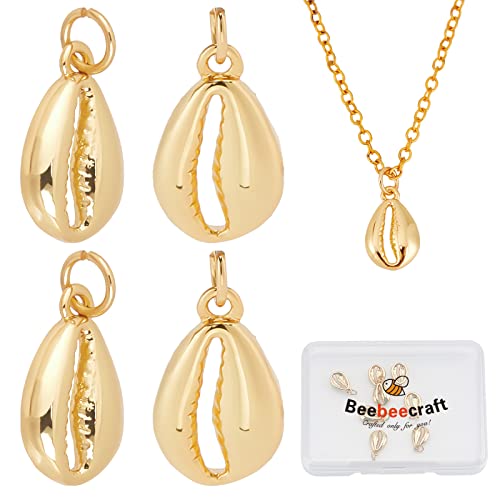 Beebeecraft 1 Box 10 Stück Gold Muschel Charms echte 18 K vergoldete Ozeantiere Anhänger Charms für Wakiki Hawaii DIY Schmuckherstellung Cover
