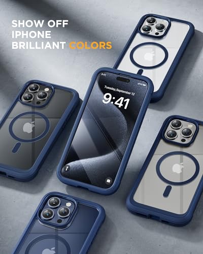 Image of Miracase Magnetic for iPhone 12 Pro Max Case [Compatible with MagSafe] Full-Body Phone case with Built-in Glass Screen Protector& Camera Protector, Military Drop Proof 12 Pro Max Cover, Blue