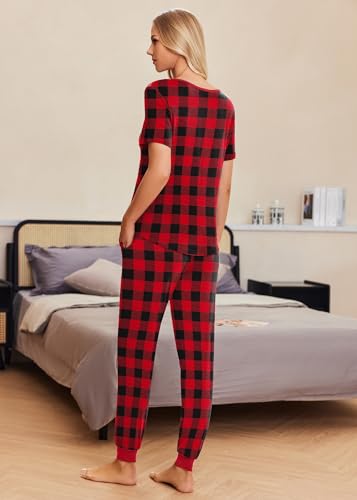 Image of Ekouaer Pajamas for Women Set 2 Piece Fall Lounge Sets Short Sleeve Pjs Joggers Long Pants Sleepwear with Pockets