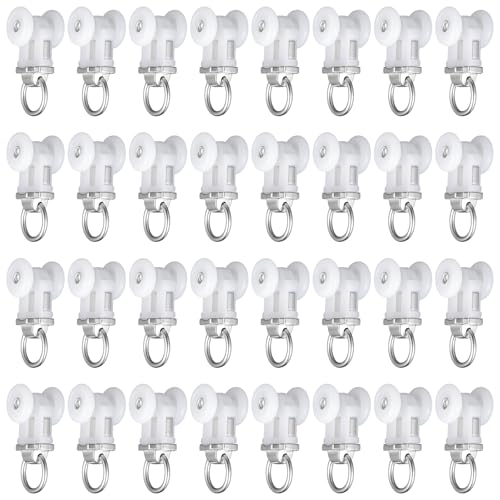Barydat Curtain Track Roller Hooks Rail Pulleys Runners Plastic Ceiling Gliders Window Rod Dual Wheel Roller Carriers Mounted Curtain Track for Window Rail Rod Room Dividers(30 Pcs)