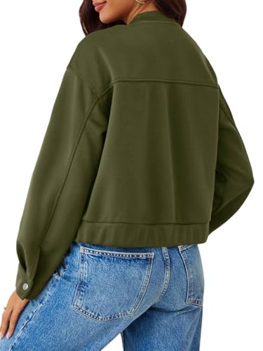 Tankaneo Womens Cropped Bomber Jackets Casual Button Down Long Sleeve Stand Collar Fall Coats4