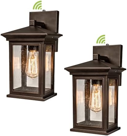 Jetima Outdoor Wall Light with Dusk to Dawn Photocell Sensor, Wall Sconce in Oil Rubbed Bronze (ORB) Finish with Clear Seeded Glass, Wall Lantern for Entryway, Porch, Doorway(2 Pack)