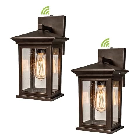 JETIMA Outdoor Wall Light with Dusk to Dawn Photocell Sensor, Wall Sconce in Oil Rubbed Bronze (ORB) Finish with Clear Seeded Glass, Wall Lantern for Entryway, Porch, Doorway(2 Pack) Cover
