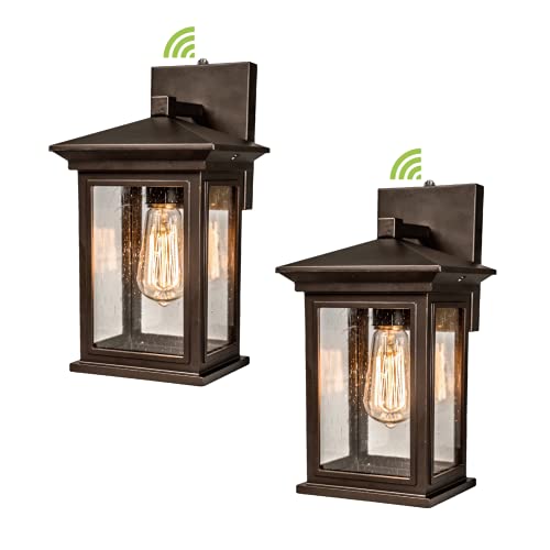 Jetima Outdoor Wall Light With Dusk To Dawn Photocell Sensor, Wall Sconce In Oil Rubbed Bronze (Orb) Finish With Clear Seeded Glass, Wall Lantern For Entryway, Porch, Doorway(2 Pack) #TOP17