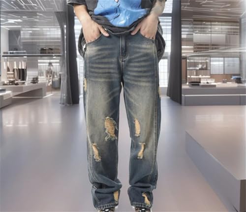 Men's Summer Jeans Distressed Straight Leg Versatile Casual Trousers3