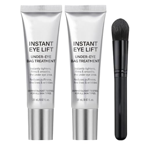 2PC Eye Tightener, crema tensora instantánea para debajo de los ojos con pincel, crema tensora hidratante suave para el cuidado de la piel, reduce las líneas de expresión, las bolsas