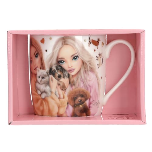 Depesche 13866 TOPModel Fur Ever Friends - Taza en Blanco, con Motivo de Modelos, Perros, Gatos, inscripción y Detalles Dorados, Taza de Porcelana, Capacidad Aprox. 300 ml