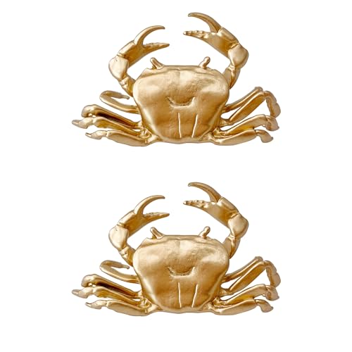 Pasiir 2pcs Gold Crab Figurine Home Decor, Solid Metal Centerpiece Decoration, Mini Crab Ornament Animal Desk Figurines for Home Office Desktop