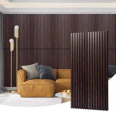 AMZDEPOT Wood Slat Wall Panel, 48.03 x 23.82 x 0.83 Inch Wood Panels for Wall, 3D Soundproof Wall Panels, Large Acoustic Panels for Interior Ceiling and Wall Decor Noise Reduction, 2 Pack, Walnut