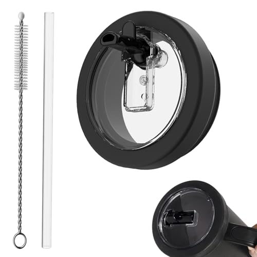 CloudValley Tumbler Flip Straw Lid Replacement for Stanley Quencher 30 oz, Sillicone Spill-Proof Lids, [Detachable & Easy to Clean] Reusable Anti-Leak Cup Cover AccessoriesM,Black