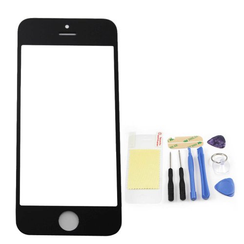 Dazone® Replacement LCD Front Screen Glass Lens + Free Tools + Free Screen Protector + Free Adhesive for Apple iPhone 5 5g 5S Black