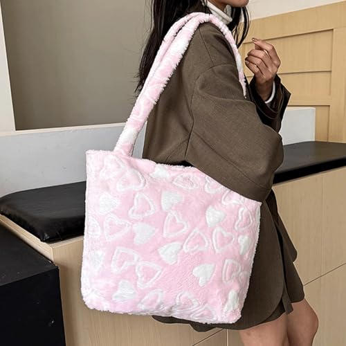 Bolso corazón peludo tote para mujer miniatura 3