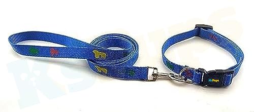 Image of 15 MM Dog Printed Nylon Collar and Leash with Quick Release Buckle and Breathable Collar Set Ideal for All Dog Breeds Dogs and Puppies (Blue)