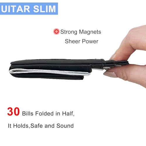 Front Pocket Wallets for Men with Magnet Money Clip RFID Blocking Leather Minimalist Slim Wallet Credit Card Holder (Small Black)4